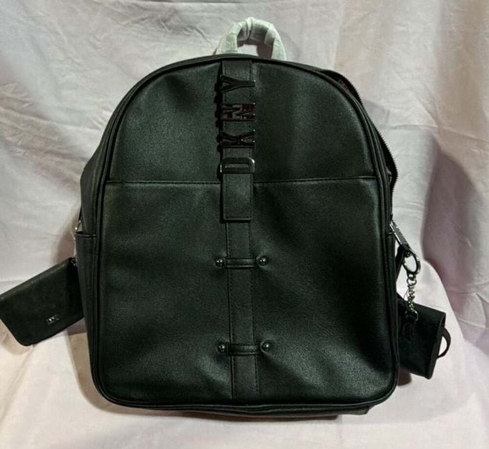 DKNY Black Leather Backpack with Logo Details